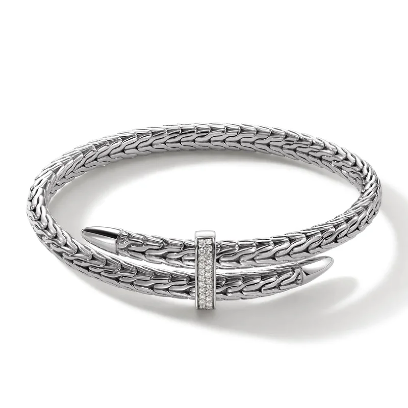 Classic leather bracelets for men with metal accents and rugged charm -John Hardy Classic Chain Collection Bypass Bangle Bracelet in Sterling Silver with Diamonds (1/4ct tw)