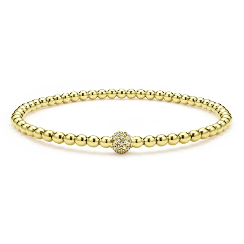 Wide bangles with intricate patterns for a bold, statement-making accessory -Lagos 18k Caviar Gold and Diamond Bead Bracelet, 3mm