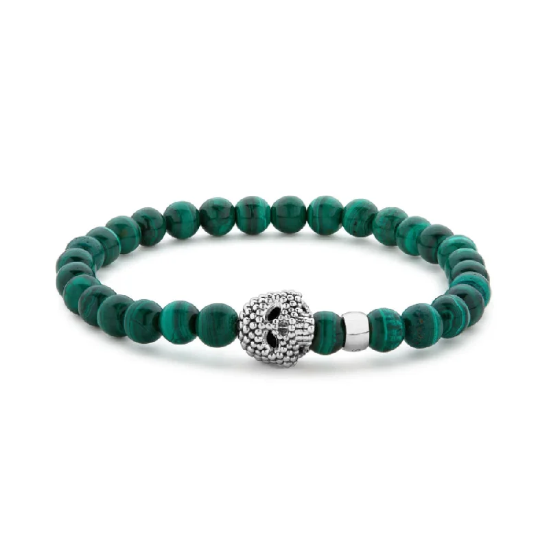 Vibrant gemstone bracelets for a unique, colorful pop of style in outfits -Lagos Anthem Malachite Skull Bracelet