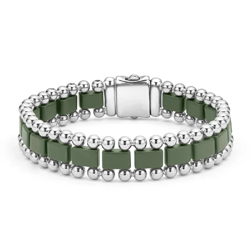 Unique twisted metal bangles with intricate details for a sophisticated, modern style -Lagos Anthem Matte Hunter Green Ceramic Link Bracelet