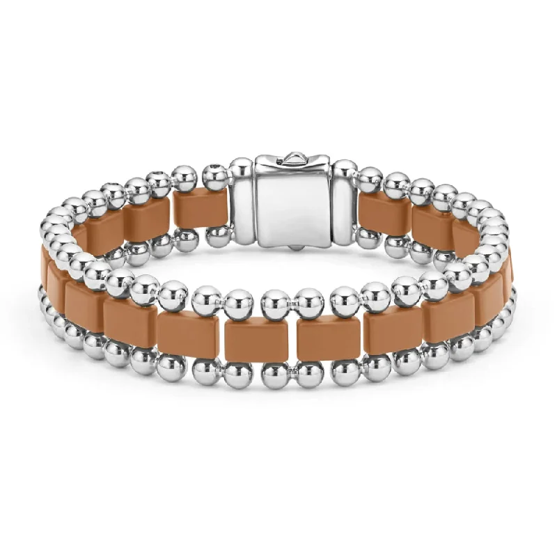 Stackable bangles with playful patterns and colors for a fun, layered look -Lagos Anthem Matte Tan Ceramic Link Bracelet