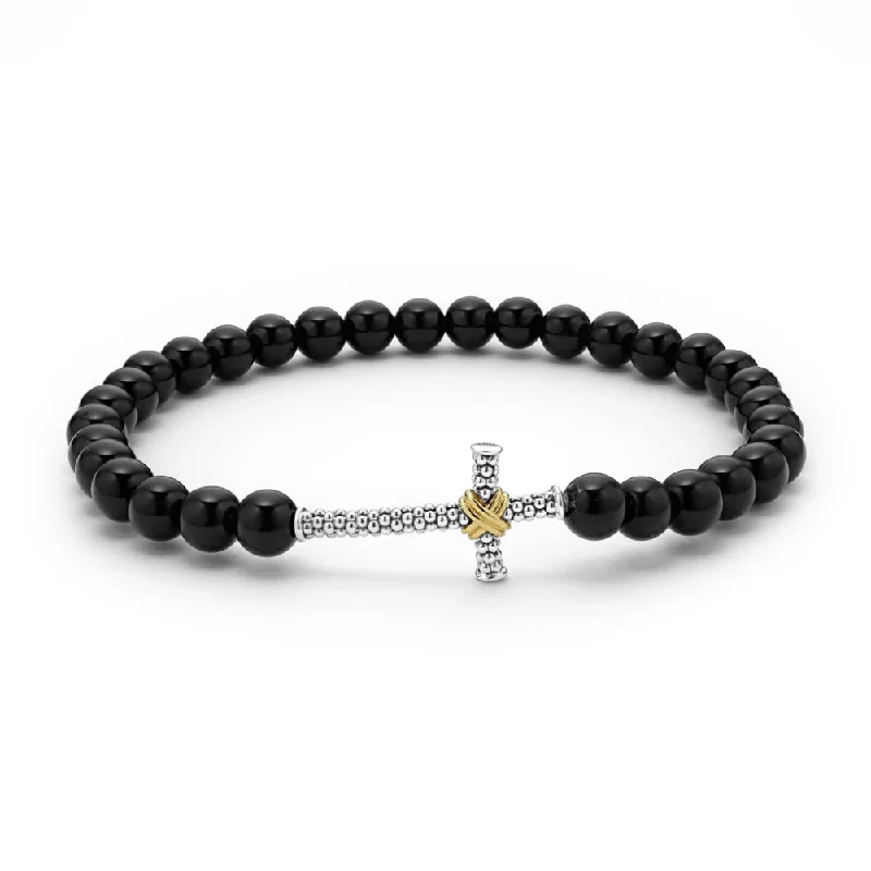 Minimalist cuff bracelets for sleek and simple accessories that go with everything -Lagos Anthem Onyx Cross Beaded Stretch Bracelet