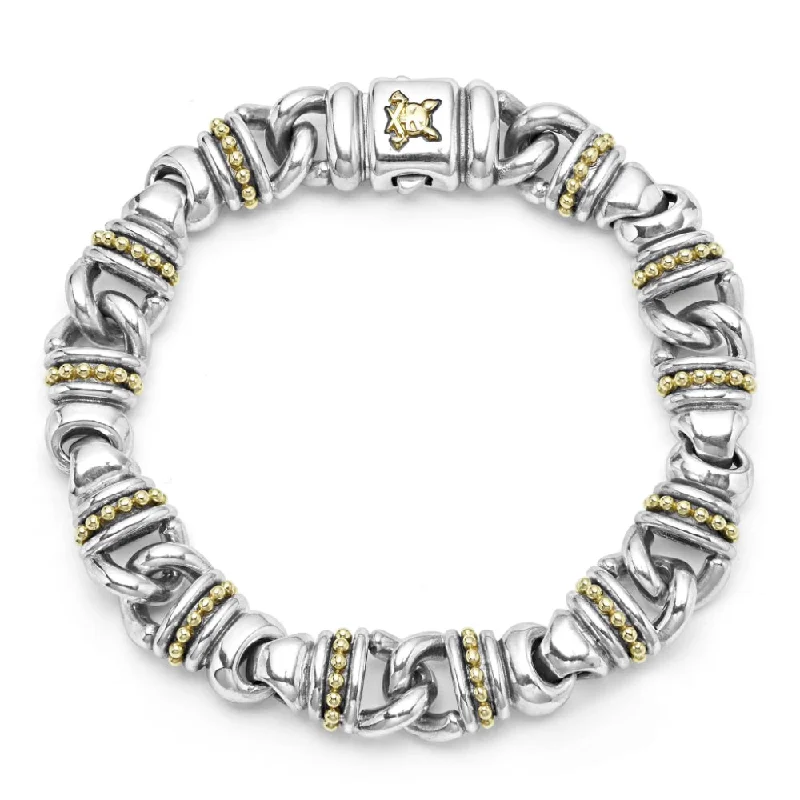 Bold geometric bangles for women who love contemporary, edgy jewelry designs -Lagos Anthem Two-Tone Lock Curb Link Bracelet