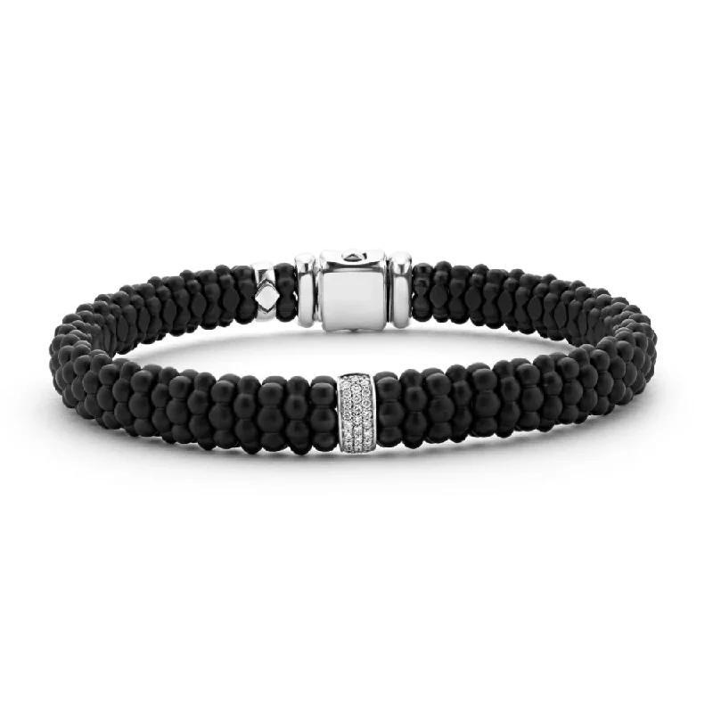 Sparkling cubic zirconia bangles for an affordable yet luxurious jewelry option -Lagos Black Caviar Single Station Matte Ceramic Diamond Bracelet, 9mm