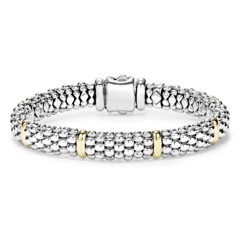 Gold-plated bracelets for women who love high-fashion accessories at an affordable price -Lagos Signature Caviar Six Gold Station Caviar Bracelet, 9mm