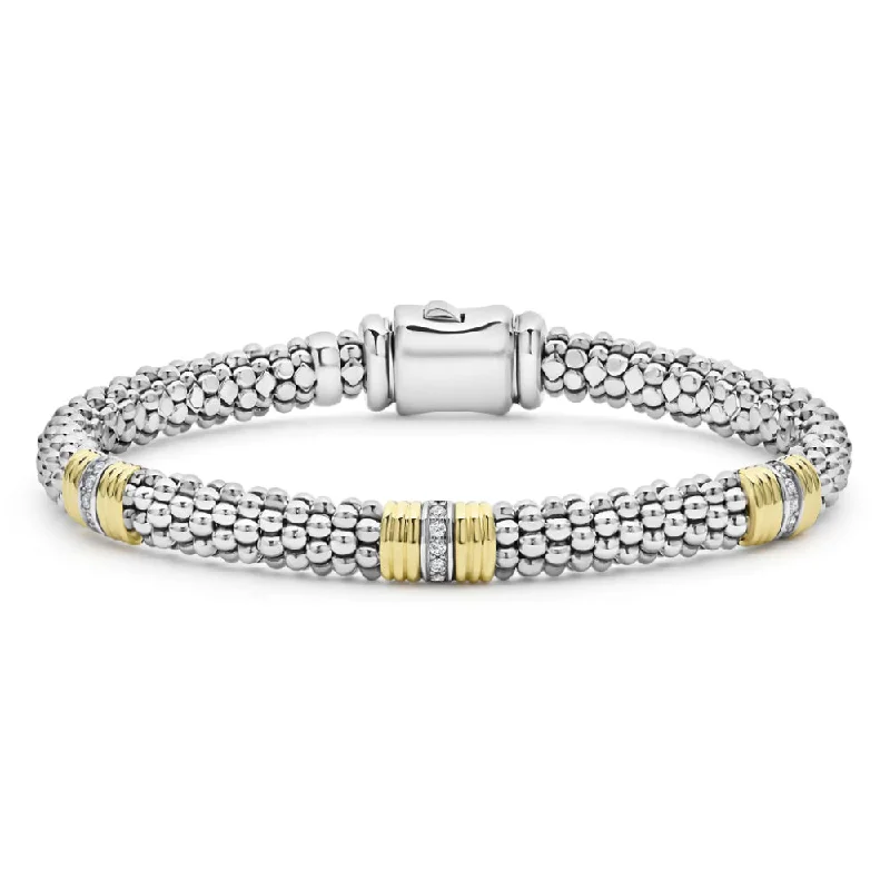 Simple link bracelets with clean lines and a classic design for any occasion -Lagos Signature Caviar Triple Diamond Station Caviar Bracelet, 6mm