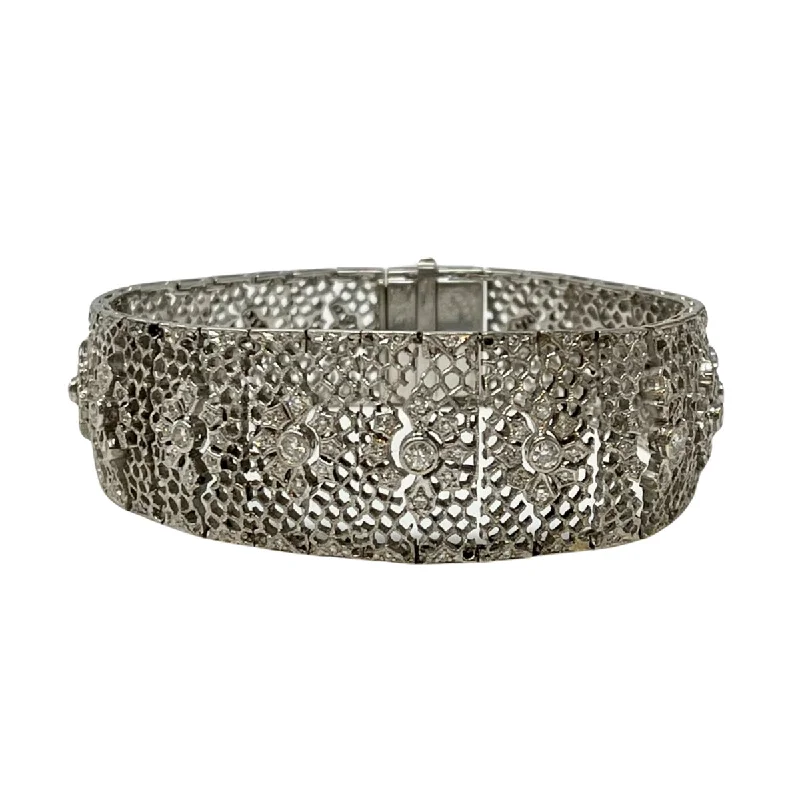 Stackable silver bangles for a coordinated and trendy layered jewelry look -Le Vian Filigree 18K White Gold Bracelet with Diamonds