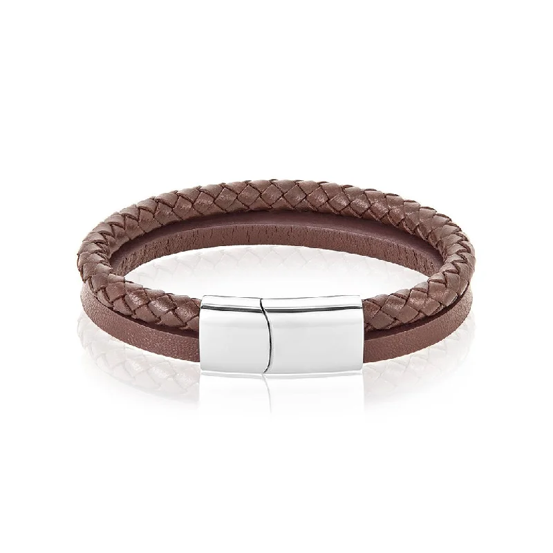 Classic leather bracelets for men with metal accents and rugged charm -Adornia Leather Combo Bracelet silver