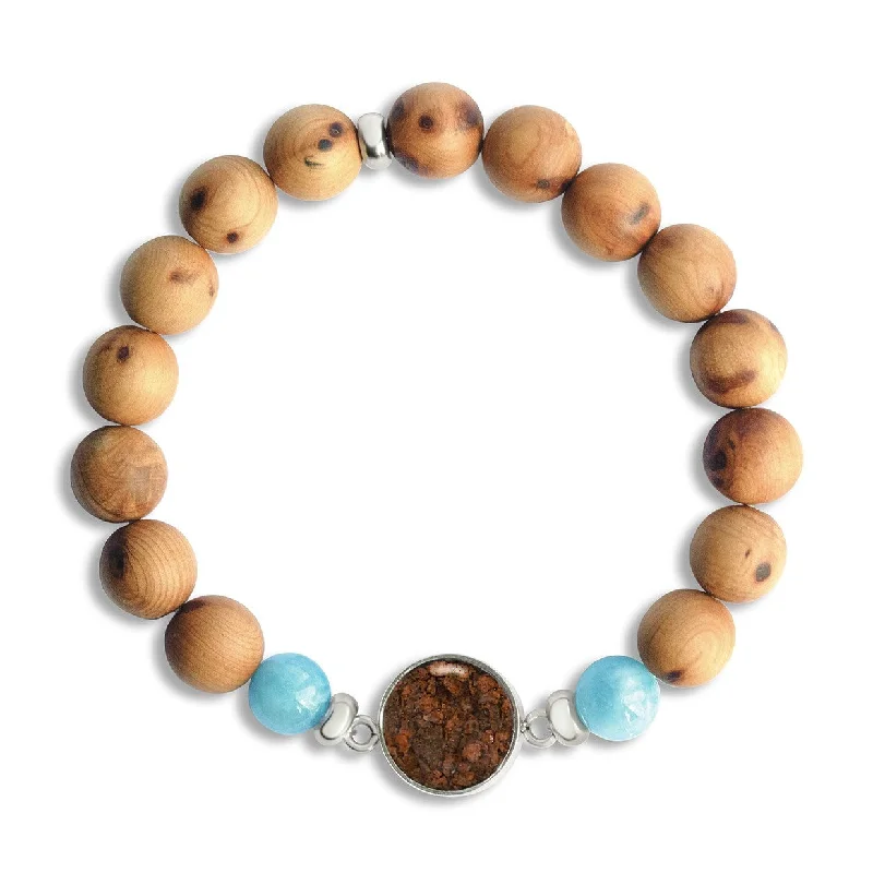 Simple link bracelets with clean lines and a classic design for any occasion -Men's El Retiro Round Beaded Bracelet - Cypress & Aquamarine