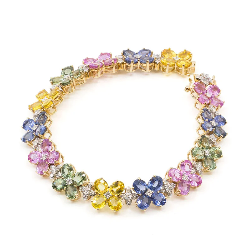 Elegant diamond bangles for women who love refined and luxurious jewelry styles -Multi-Colored Sapphire Flower Bracelet