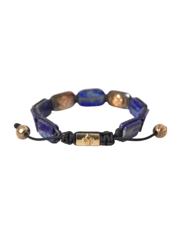 Charming woven bracelets with natural stones and beads for a boho vibe -Nialaya Flat Bead  Lapis  CZ 925 Bracelet Men's Mens