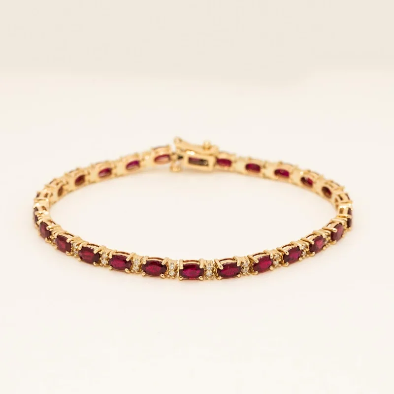 Beautiful silver bangles with intricate filigree designs for vintage-inspired elegance -Oval Ruby Tennis Bracelet in 14K Yellow Gold with Diamonds(5/8ct tw)