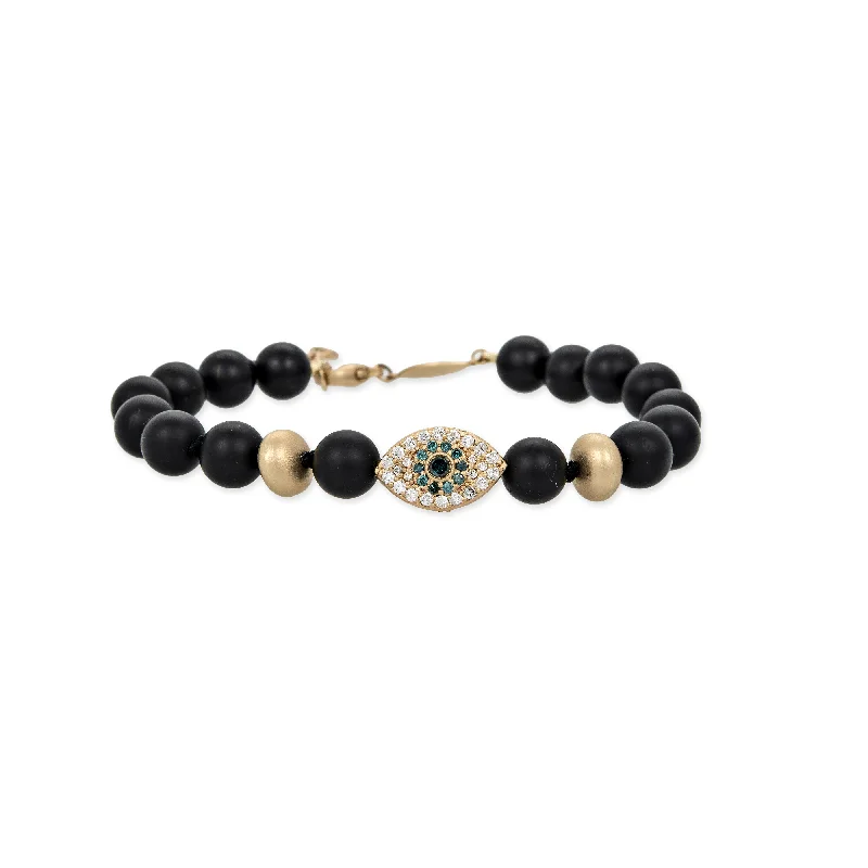 Adjustable cuff bangles for a perfect fit with custom designs and patterns -PAVE EYE AND SCARAB BEAD + GOLD AND BLACK HEMATITE BEADED STRETCH BRACELET