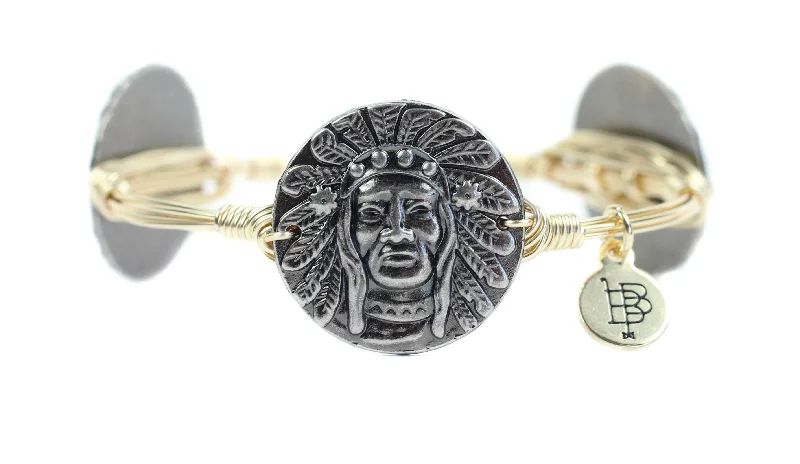 Trendy cuff bracelets with sleek, modern designs for an edgy, fashionable style -Pewter Indianhead Bangle Bracelet