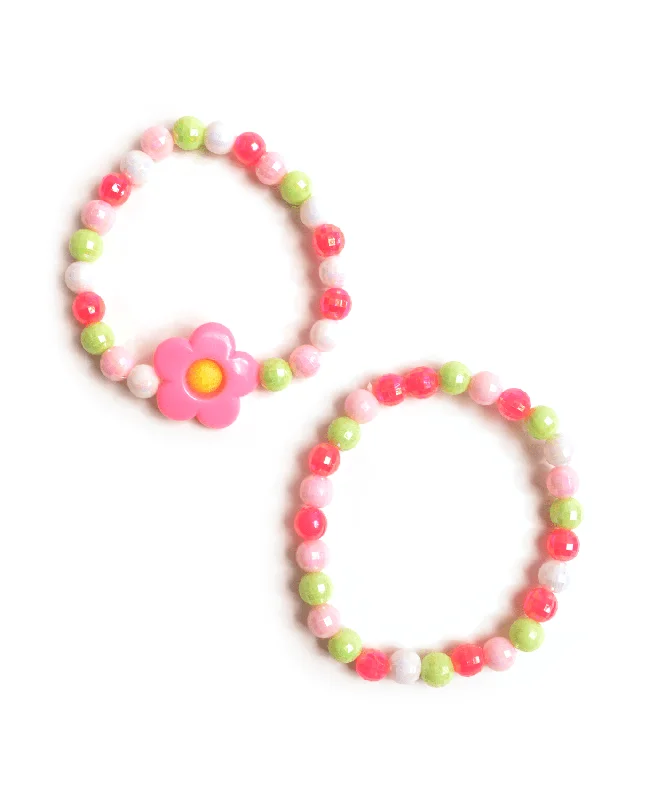 Simple braided leather bangles for casual, everyday accessories with rugged charm -Pink Flower Kids Bracelet Set