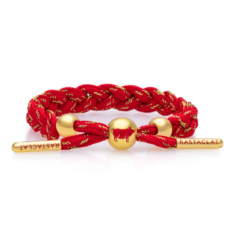 Unique hammered metal bangles for a rustic, hand-crafted design with character -Rastaclat Original Hand Braided Lunar New Year (Pig) Adjustable Bracelet