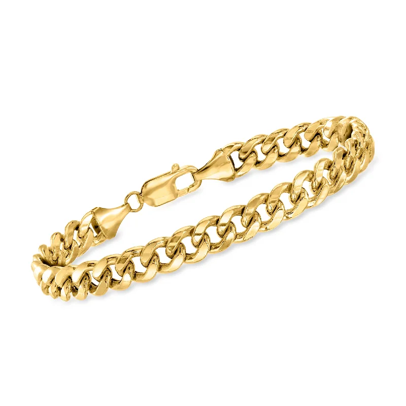 Elegant pearl bracelets for women who love classic, feminine jewelry pieces -Ross-Simons Men's 7.8mm Miami Cuban Link Bracelet in 14kt Yellow Gold