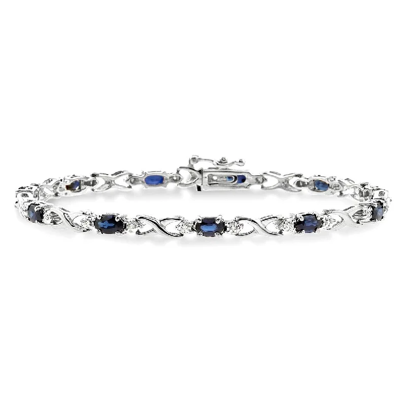 Unique gemstone bracelets with rare stones for an exclusive, eye-catching design -Sapphire Bracelet in 10kt White Gold with Diamonds (1/10ct tw)