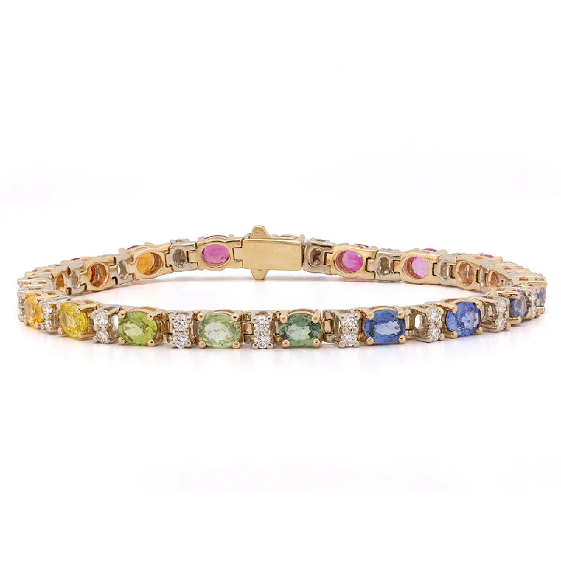 Multi-stone bracelets with emeralds, rubies, and diamonds for a luxurious, colorful look -Sapphires Rubies & Diamonds Rainbow Bracelet