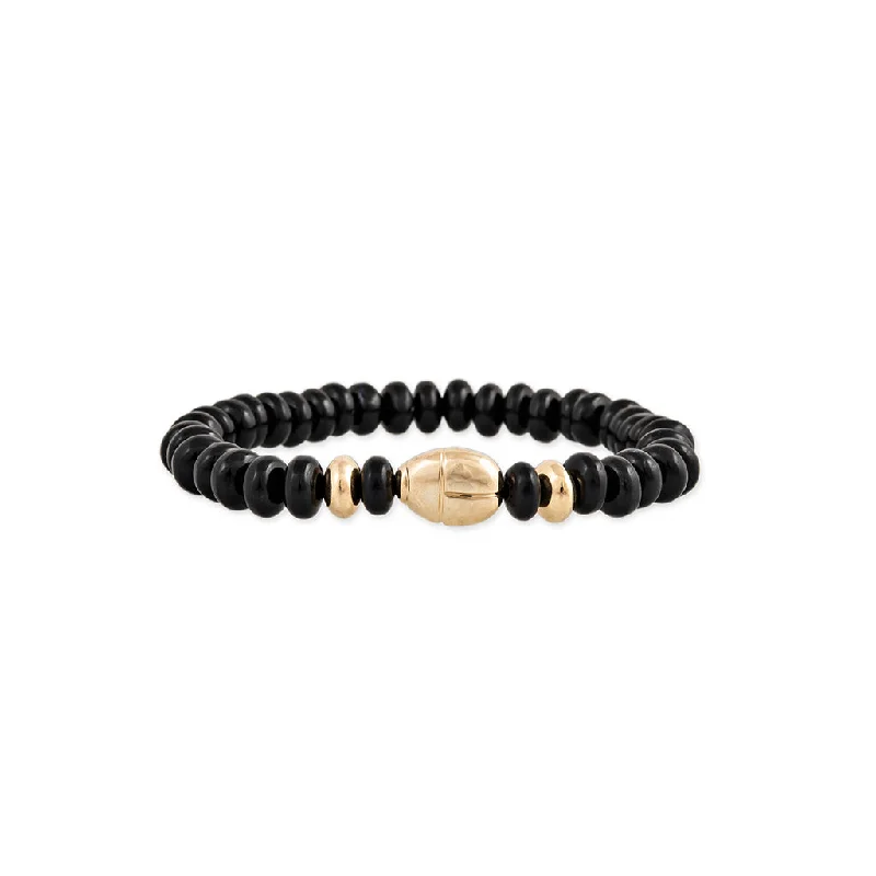 Classic chain-link bracelets for women who love timeless, versatile jewelry choices -SCARAB + GOLD AND ONYX BEADED STRETCH BRACELET