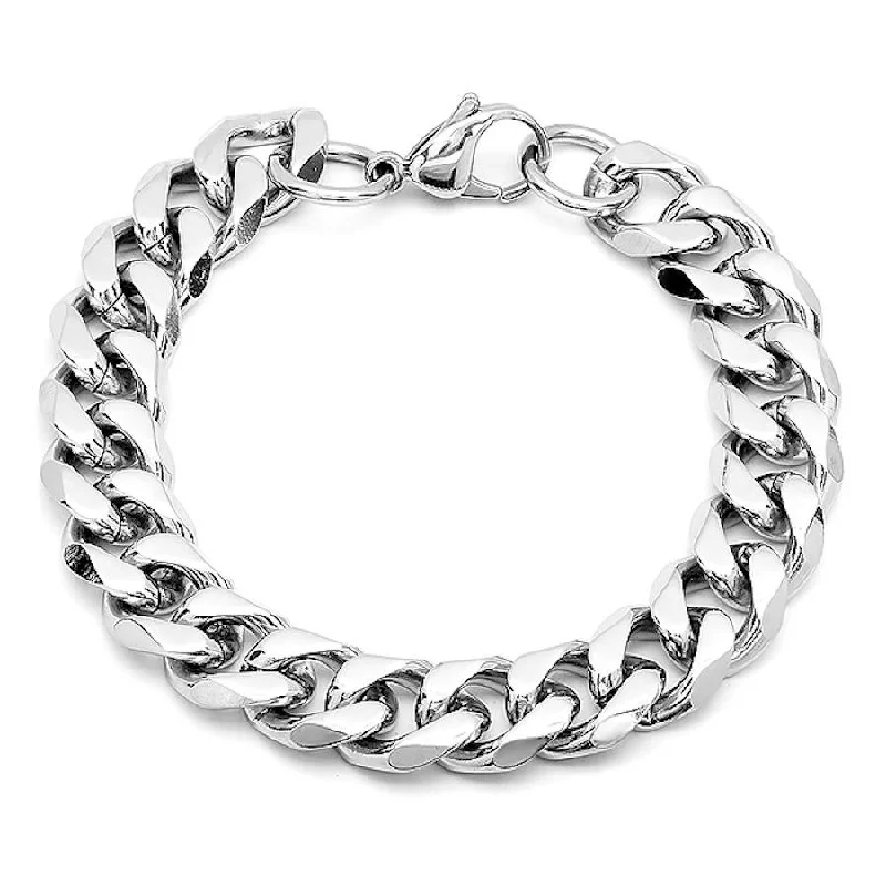 Sparkling cubic zirconia bangles for an affordable yet luxurious jewelry option -Silver Polished Cuban Link Bracelet