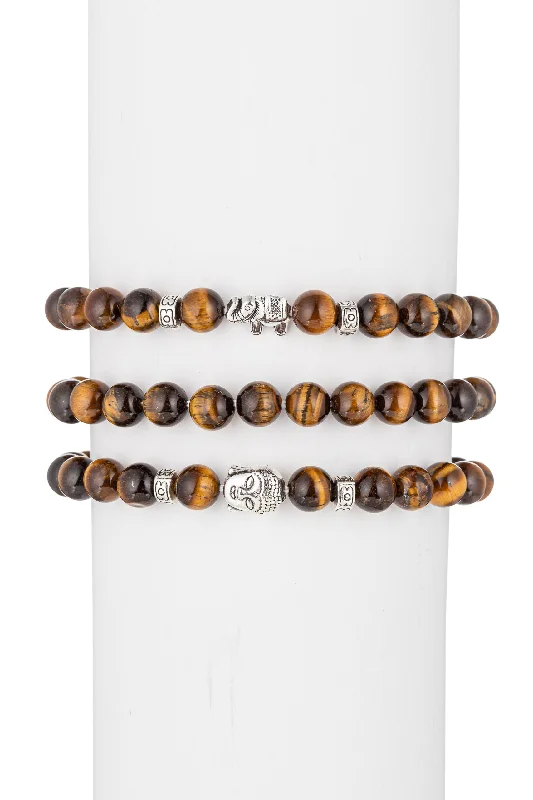 Beautiful silver bracelets with sparkling cubic zirconia stones for an affordable luxury look -Sol Tiger Eye Beaded Bracelet Set