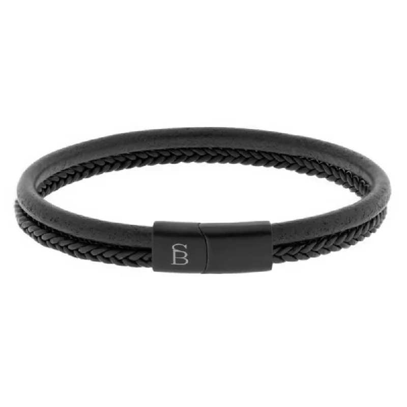 Personalized name bracelets with custom initials for a thoughtful, unique gift -Steel & Barnett Men's Black Edition Leather Bracelet