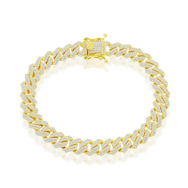 Elegant gold bracelets for women with simple, minimalist designs and elegance -Sterling Silver 8mm Micro Pave Monaco Bracelet -  Gold Plated