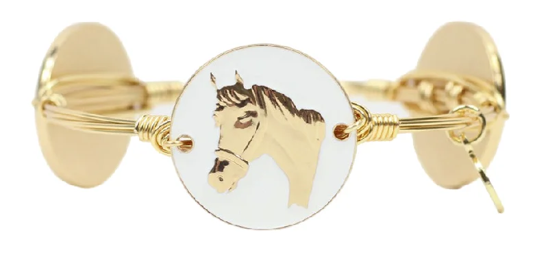 Layered leather bracelets for women with unique textures and earthy appeal -The White Horse Bangle Bracelet