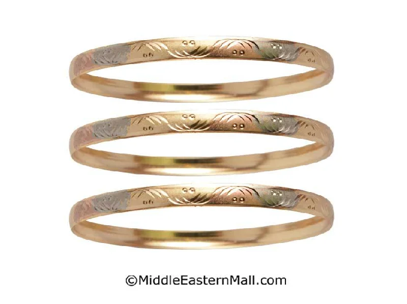 Vintage gold bangles with intricate patterns and detailing for a timeless style -Tri-Color Bangle Bracelets Oro Laminado Set of 3 Gold Plated one year warranty #9