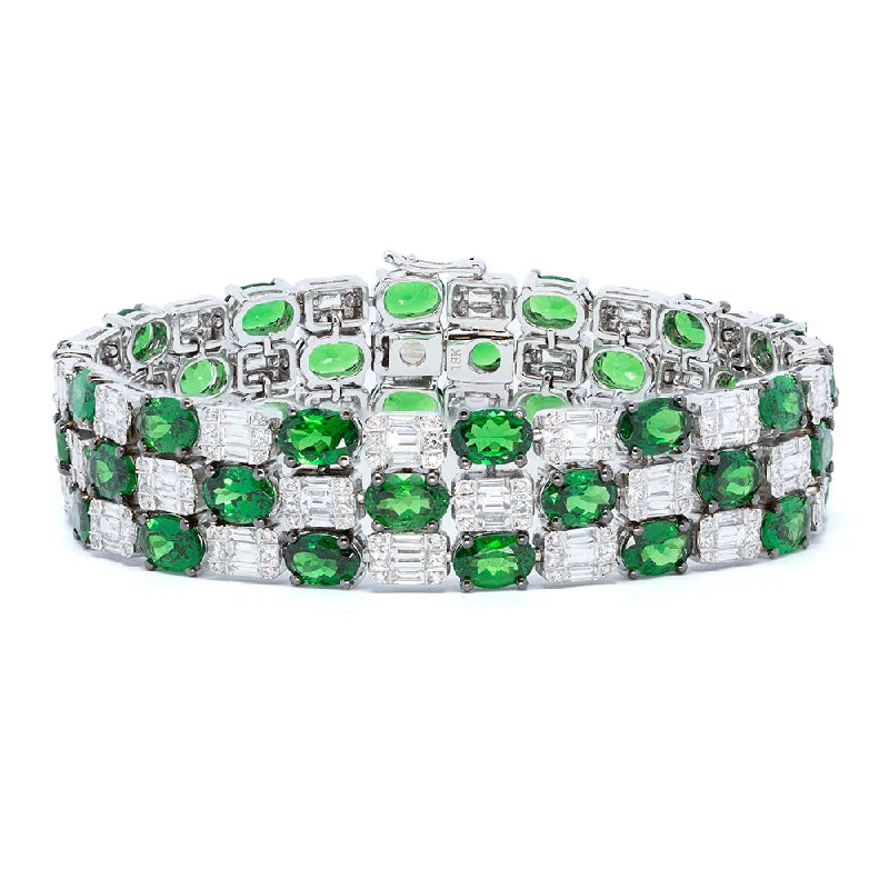 Custom bracelets with personalized engravings for a sentimental and meaningful gift -Tsavorite & Diamond Three Row Bracelet