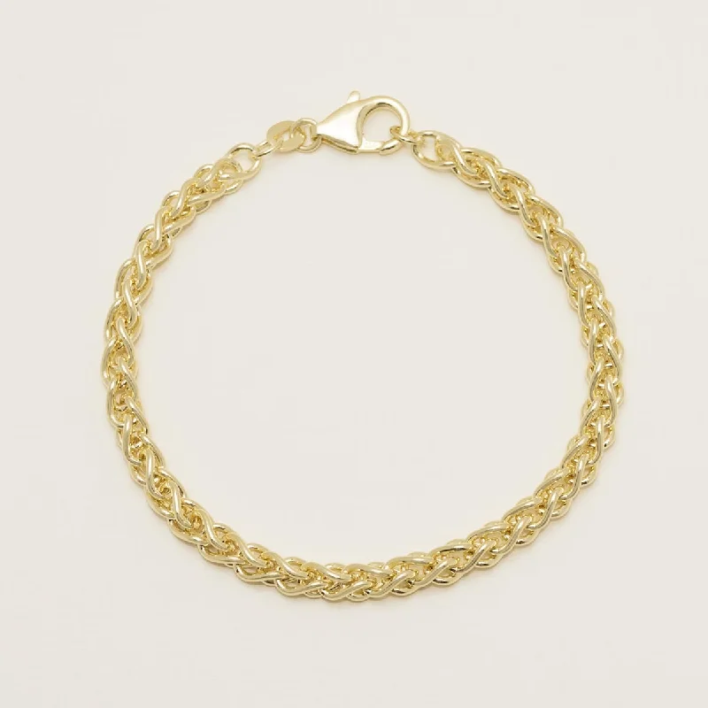 Classic leather bracelets for men with metal accents and rugged charm -Wheat Chain Link Bracelet in 14kt Yellow Gold