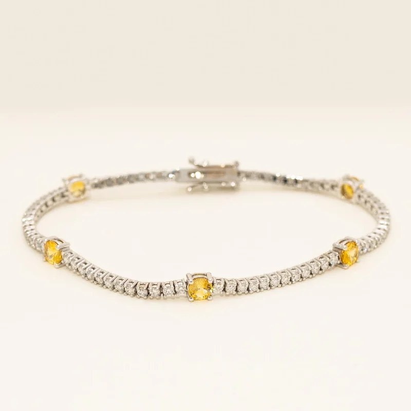 Elegant cuff bracelets with gemstones for a sophisticated, luxurious accessory option -Yellow Sapphire Tennis Bracelet in 14kt White Gold with Diamonds(2 1/10ct tw)